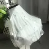 Elegant Feathers Swan embroidery Midi Skirt Women Summer Boho Tulle Skirt High Waist Ladies A-Line Casual Mesh Long Skirts 210619