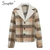 Mode Plaid Kvinnor Faux Fur Coat Knappar Fickor Soft Office Ladies Warm Coats Höst Vinter Kvinna Kort Jackor 210414