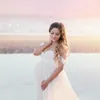 写真撮影のためのセクシーなフロント分割妊娠ドレスのための肩のないマテリアネティドレス写真撮影ピンクの妊娠マキシドレスY0924