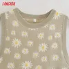 Tangada Kvinnor Vintage Blommor Mönster Stickad Vest O Neck Sweater Ärmlös Kvinna Waistcoat Toppar QJ34 210609