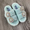 Slippers Summer Women'S 100% Real Quality Mink Double Breasted Diamond Trim Anti Skid And Wear Resistant Sole