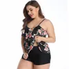 Dames Badmode Tankini Set Plus Size Badpak Flounce Floral Printed Tweedelige badpakken Tummy Control