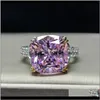 Zespół pierścieni Biżuteria Drop Dostawa 2021 925 Sterling Sier Sparkling Square Pink Yellow White High Carbon Diamond Ring Women Żydów Prezenty Drlfj