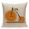 Kissen/Dekokissen Bunter orangefarbener Kissenbezug Cartoon-Fahrrad Dekorative gelbe Bezüge Second-Hand-Hülle Quadratische Kissen