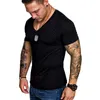 Casual fitness t-shirt mens ocasional v-pescoço de manga curta tshirt esportes fino ajuste camiseta masculino bodybuilding treino roupas de verão