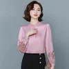 Office Lady Satin Shirts Mujeres Otoño Linterna Manga larga Blusa hueca Sólido Jersey Elegante Ropa de mujer 11088 210427