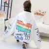 Hooded sweater women with cotton super fire graffiti spring and autumn clothes BF lazy wind wild long-sleeved loose jack 210526