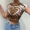 Rosa Dolce Cuore Stampato Y2k Femme T-Shirt da Donna Abbigliamento Estate Tie Dye Crop Top Harajuku Manica Corta Tee Shirt Paisle 210415