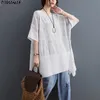DIMANAF Women T-Shirt White Bat Floral Print Patchwork Chiffon O-Neck Tops Shirt Loose Summer Solid Tees 5XLOversize 210722
