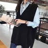 Sem mangas Vest Mulheres Polvisão V Polvisão V Pescoço Malha Solta Suéter Oversized Outono Inverno Outono Suéter Casual Pull Femme 12239 210417