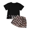 6M-5Y Summer Fashion Kid Baby Girl Abbigliamento Set Lettera Nappa T shirt Top Leopard Shorts Abiti Costumi per bambini 210515