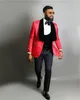 Classic Style One Button Red Paisley Bruidegom Tuxedos Sjaal Revers Bruiloft / Prom / Diner Groomsmen Mannen Past Blazer (Jas + Pants + Vest + Tie) W1488