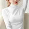 Turtleneck Elastic Basic Bottoming Shirt Women Autumn and Winter Style Cotton Long Sleeve T-shirt Women's Fashion 11217 210528