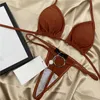 Mode Frauen Bikinis Set Unterwäsche Metall Brief Hohl Damen Badeanzug Sexy Schnürung Frauen Badeanzug 2 Farben