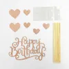 Happy Birthday Cake Toppers Glod glitter letters decoration with love star,Party decor Decorations,Set of