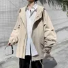 Veste à capuche Hommes Femmes Printemps Automne Hong Kong Style Tendance Lâche Ruffian Beau Veste d'outillage mi-longueur Coupe-vent pour hommes 211025