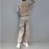 Cardigans tricotés à fermeture à glissière d'impression léopard d'hiver + pantalons crayon femmes mode sport survêtements veste mince deux pièces ensembles 210520