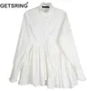GETSRING Woman Shirt Irregular Ruffle Cotton Blouse White Asymmetry Standing Collar Loose Casual Women Fashion 210601