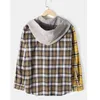 Casual shirts voor heren 2022 Lange mouw patchwork plaid corduroy flanel shirt jas met kap