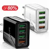 Snabb snabba mobiltelefonladdare 4 portar QC3.0 30W EU US Plug Wall Charger Adapter för iPhone 15 11 13 14 SAMSUNG S10 S8 S9 Android Phone PC