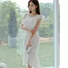 HIGH QUALITY Summer Color Patchwork Knee-Length Vest Cloth O-Neck Bodycon Irregular Fishtail Sexy Party Dress 210603