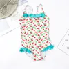 Cherry Print Girls Badmode Swimwsuit Falbala Kinderen One Piece Badpak Zomer Kids Bodysuits Monokini Badpak