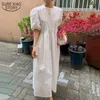 Robe d'été femme ample longue Vintage blanc fête es femmes élégantes à manches courtes à pois vêtements français 13720 210510