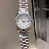 Nouvelles femmes dame géométrique vert gemme montre-bracelet en acier inoxydable lunette montres à Quartz argent nacre diamant cadran 31mm