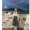 弾性ウエストビンテージスカートプラスサイズ原宿韓国の格子縞のスカートの女性高校女の子ミッドカーフプリーツロング210417