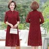 Casual Dresses Fashion Black Red Lace Midi Dress For Women 2021 Autumn Long Sleeve Elegant Vintage Party