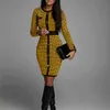 Fashion Vintage Office Lady Bodycon Dress Women Simplicity Geometric Print Party Dress Elegant Long Sleeve Button A-line Dress Y1204