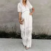 Zarif Uzun Beyaz Dantel Bikini Kapak-UPS Seksi Derin V Yaka Yaz Plaj Elbise Tunik Kadınlar Swim Suit Kapak Up A506 210420