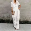 Elegante copricostume lungo in pizzo bianco con scollo a V sexy Abito da spiaggia estivo con scollo a V Tunica da donna che indossa il costume da bagno Cover Up A506 210420