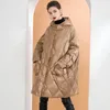 여자의 흰 오리 다운 코트 후드 칼라 겨울 두꺼운 파파 대형 오버 코트 따뜻한 겉옷