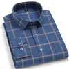 Classic checked Plaid pure cotton men's casual shirts Sanded thick business regular fit long sleeved n square collar 210721