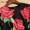 Moda Tasarımcısı Elbise İlkbahar Sonbahar kadın Elbise Uzun Kollu Gül Çiçek Baskı Ince Elbiseler 210524