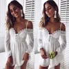 Sexig White Lace Elegant Jumpsuit Romper Dot Chiffon Party Up PlaySuit Women Summer Short Casual Overalls 210521