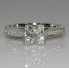 Sparkling Luxury Jewelry Wedding Ring ReaL 925 Sterling Silver Princess Cut White Topaz CZ Diamond Gemstones Party Handmade Moissa233n