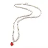 Emaljgrön rosa rött hjärta 925 charms hänge halsband kvinnor pärlstav bit smycken halsband med presentpåsar235h