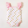 Arrivo 3 pezzi Baby Girl All-cotone Lettera Love Allover Tute arruffate per 0-24M Vestiti pagliaccetto in cotone 210528