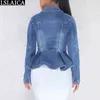Långärmad jeansjacka Kvinnor Vintage Stitching Kläder Mode Casual Streetwear Ruffles Chaquetas de Mujer 210515