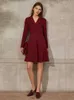 Minimalism Spring Causal Dress For Women Offical Lady Solid Vneck Knee-length Women's Summer 12130049 210527