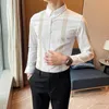 Erkek elbise gömlek erkekler bahar sonbahar iş rahat çizgili gömlek 2022 moda ince kontrol uzun kollu profesyonel