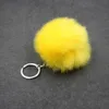 Solid Color Rabbit Fur Ball Key Chain for Women Girl Pompom Car Keyfob Handbag Pendant 3.15 Inch Fluffy Faux Keyring