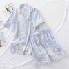 2Pcs Pajamas Set Women Simple Style Sleepwear Summer Floral Printed Turn-down Collar Top+Shorts Comfort Homewear Set 211109