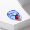 2021 다채로운 투명 수지 아크릴 반지 사각형 라인 석 기하학적 둥근 반지 여성용 커플 쥬얼리 파티 선물