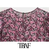 TRAF Dames Chique Mode Floral Print Fluwelen Patchwork Midi Jurk Vintage Lange Mouw met voering Vrouwelijke Jurken Mujer 210415