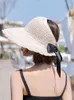 Été Femme Soleil Chapeaux Grand Bord Classique Bowknot Pliable Mode Paille Casual En Plein Air Plage Cap Pour Femmes UV Protégé Femmes G220301