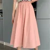 コットンソリッドカラーハイウエスト貨物ロングスカート女性ピンク夏Aラインミディスカートメスプラスサイズ韓国の学生SAIA 210421