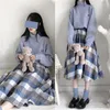 Kawaii harajuku خمر الصوف التنانير منقوشة المرأة الملابس النمط الياباني مرونة عالية الخصر A- خط مطوي منتفخة ميدي تنورة 210421